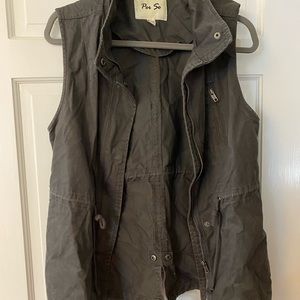 Gray cargo vest with adjustable strings